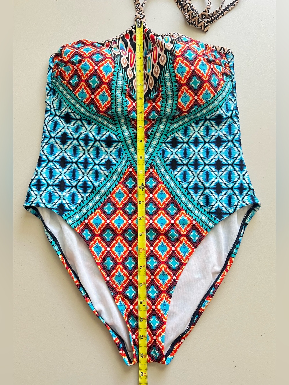 Kenneth Cole Tribe Vibes High Neck Halter One Piece Swimsuit Tribal Print - Picture 7 of 8